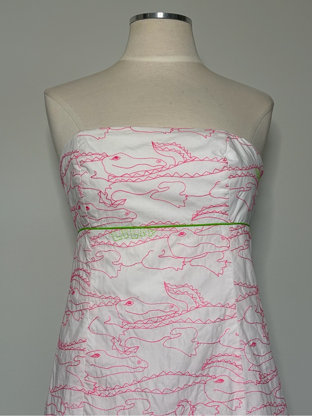 Lilly Pulitzer Franco Alligator Growl Embroidered Strapless Dress, size 6 - Picture 2 of 10